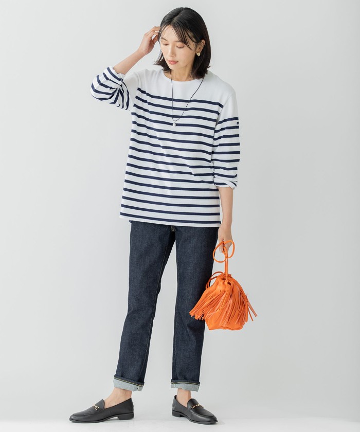 新品タグ付き23区カットソー セール】 【洗える】スムースコンビジャージー フレンチスリーブ