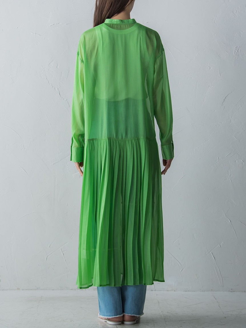 セール 50%OFF】裾プリーツ切り替えシアーシャツワンピース≪洗濯機で