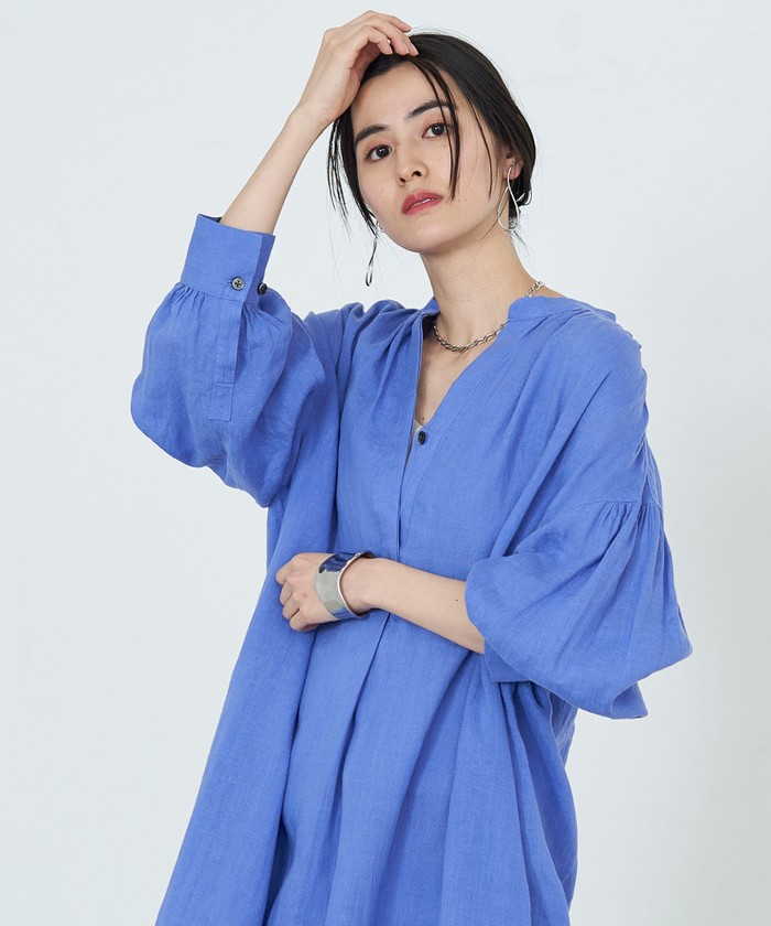 チャーリー☆様美品ノーリーズフレンチリネンギャザースリーブシャツワンピース 美品 ノーリーズ フレンチリネンギャザースリーブシャツ
