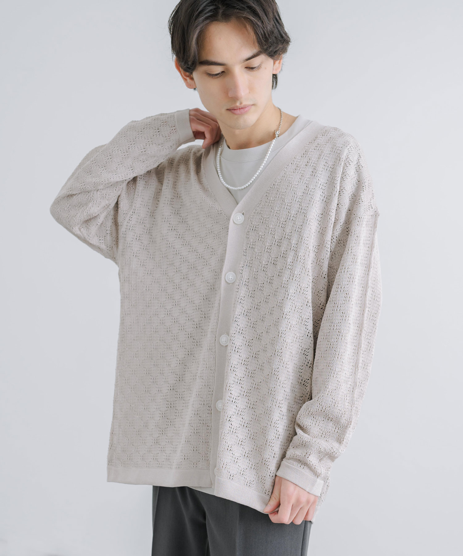 モ*カ様 MaL. グレー ボタン付きカーディガン ロッキーモンロー Rocky Monroe Vネックカーディガン メンズ