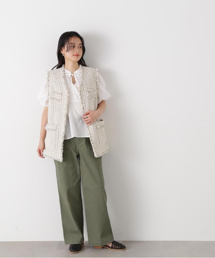 NATURAL BEAUTY ジャケット 38号 ツイード 日本製【NATURAL BEAUTY】ノーカラーツイードジャケット SIZE38