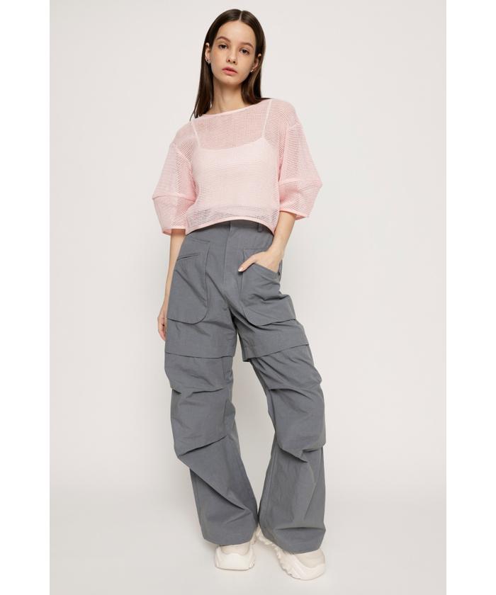 セール 20%OFF】コットンメッシュクロップトップス 半袖