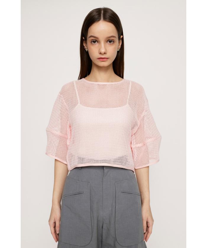 D&G リブ編み 半袖トップス 24/38 レッド セール 20%OFF】コットンメッシュクロップトップス 半袖