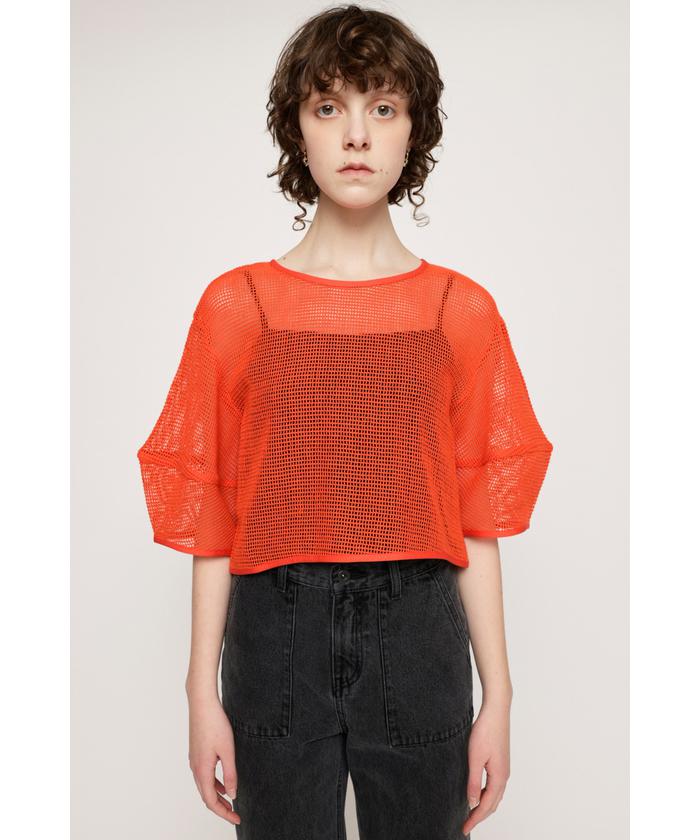 D&G リブ編み 半袖トップス 24/38 レッド セール 20%OFF】コットンメッシュクロップトップス 半袖