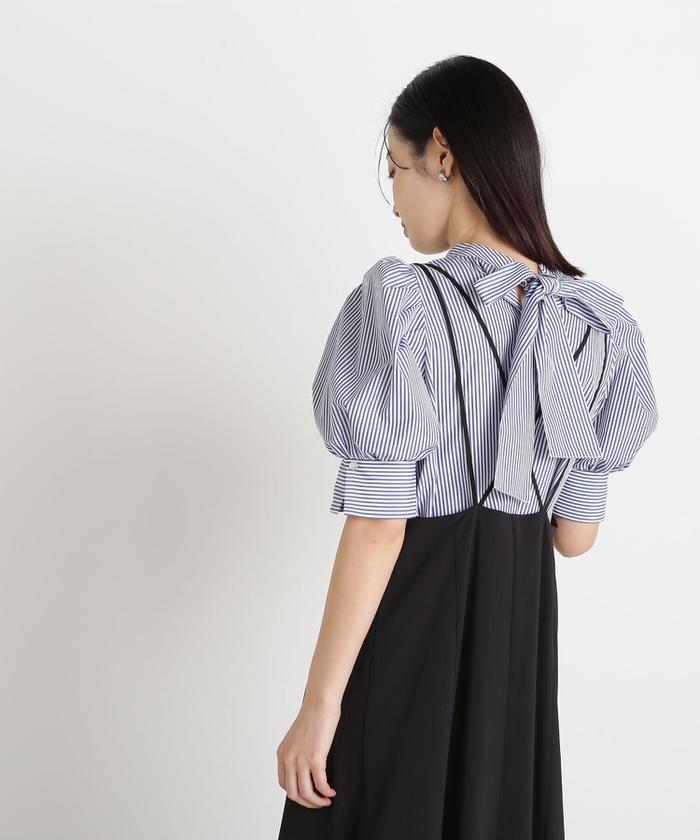 セール 10%OFF】｜美人百花4月号掲載｜バックリボンストライプ