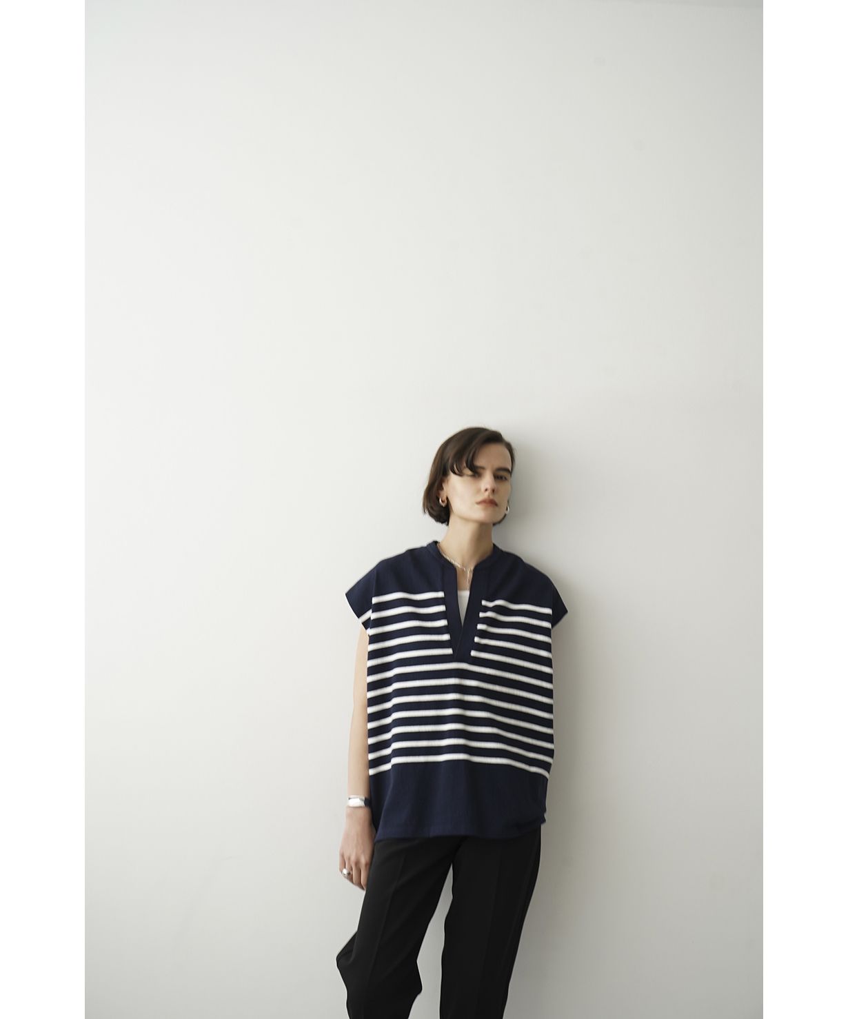 セール】WIDE HENLEY NECK N/S BORDER TOPS(505233400) | クラネ