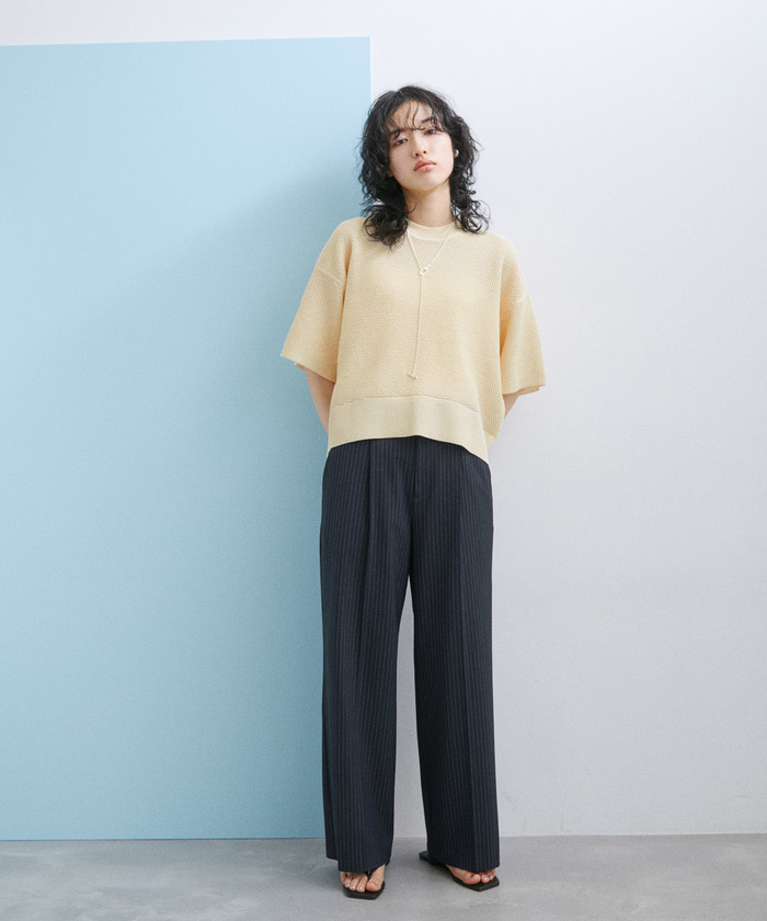 【美品】ADAM ET ROPE’ 　ニットポロTEE ホワイト　カットソー ADAM ET ROPE'｜【WEB限定】・【サステナブル】ニットポロTEE
