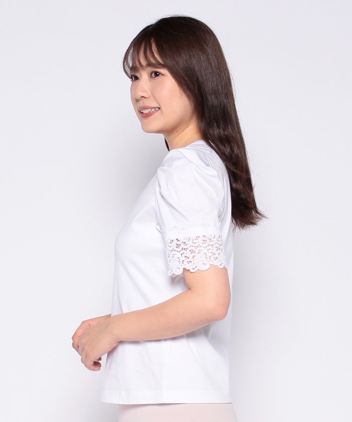 クーポン】【セール 30%OFF】レーススリーブ カットソー