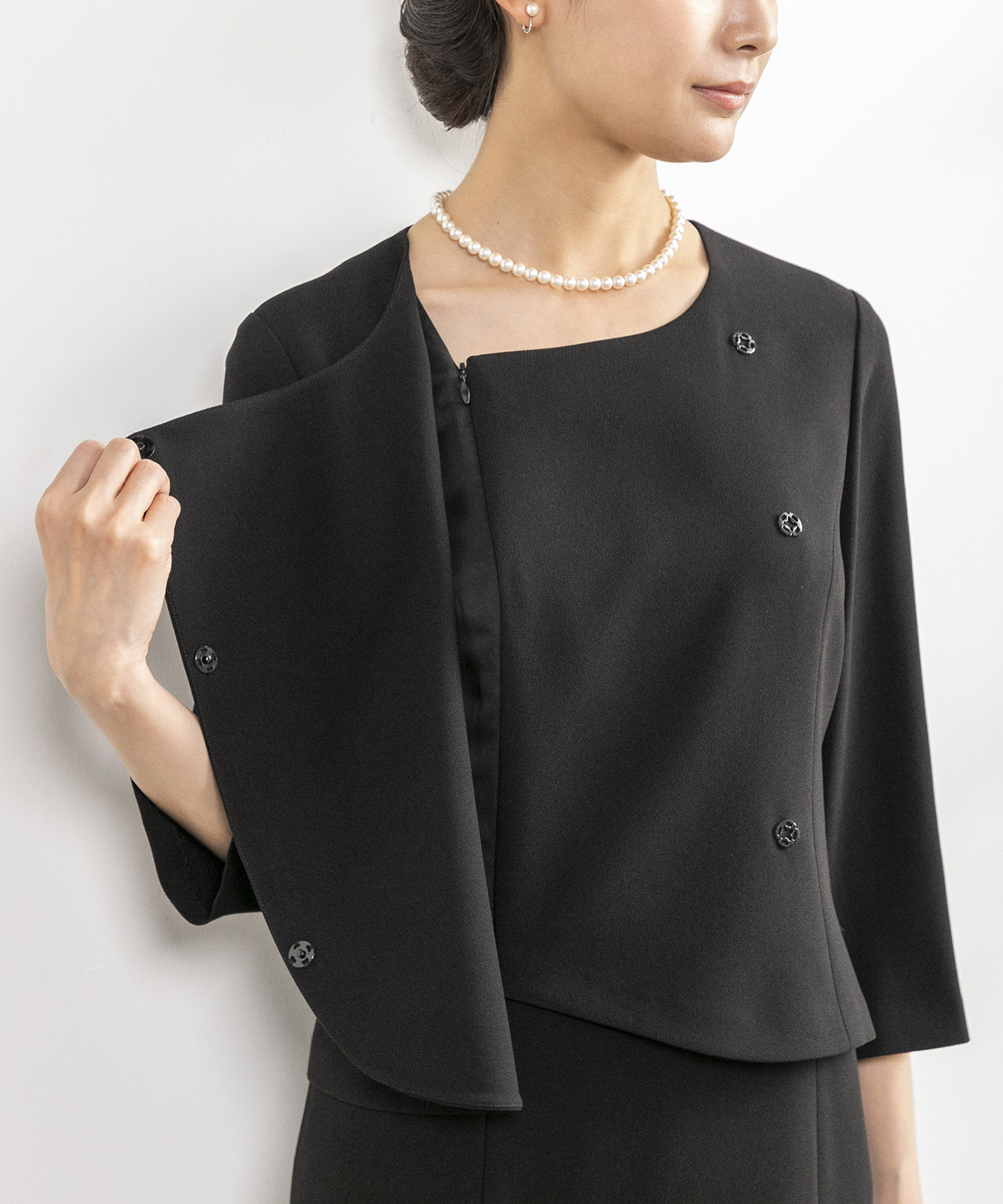 喪服】【前ファスナー】スタンドカラージャケット&セミフレア 喪服】【前ファスナー】スタンドカラージャケット&セミフレア