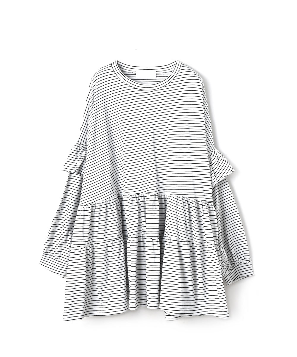marjour FRILL OVER TEE ブラック×ホワイト