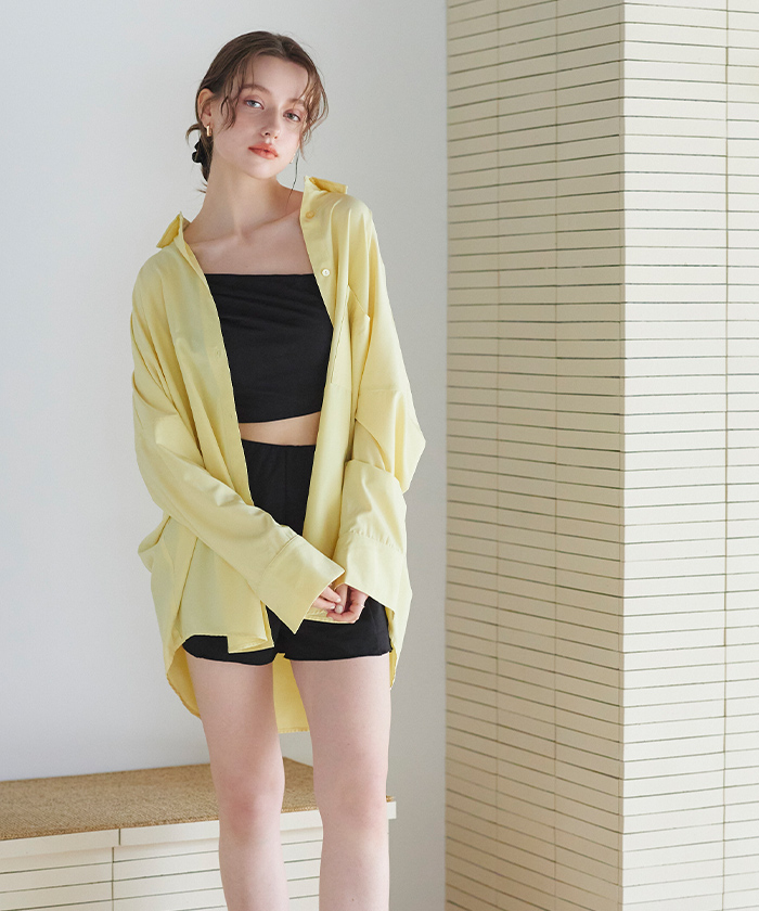 オーバーサイズシャツドレス She's Closet ブラウス シャツ スタンドカラー オーバーサイズ
