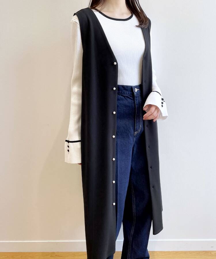 セール40%OFF】3WAY パール調ボタンジャンスカ/ジレ/前後着用可【洗濯