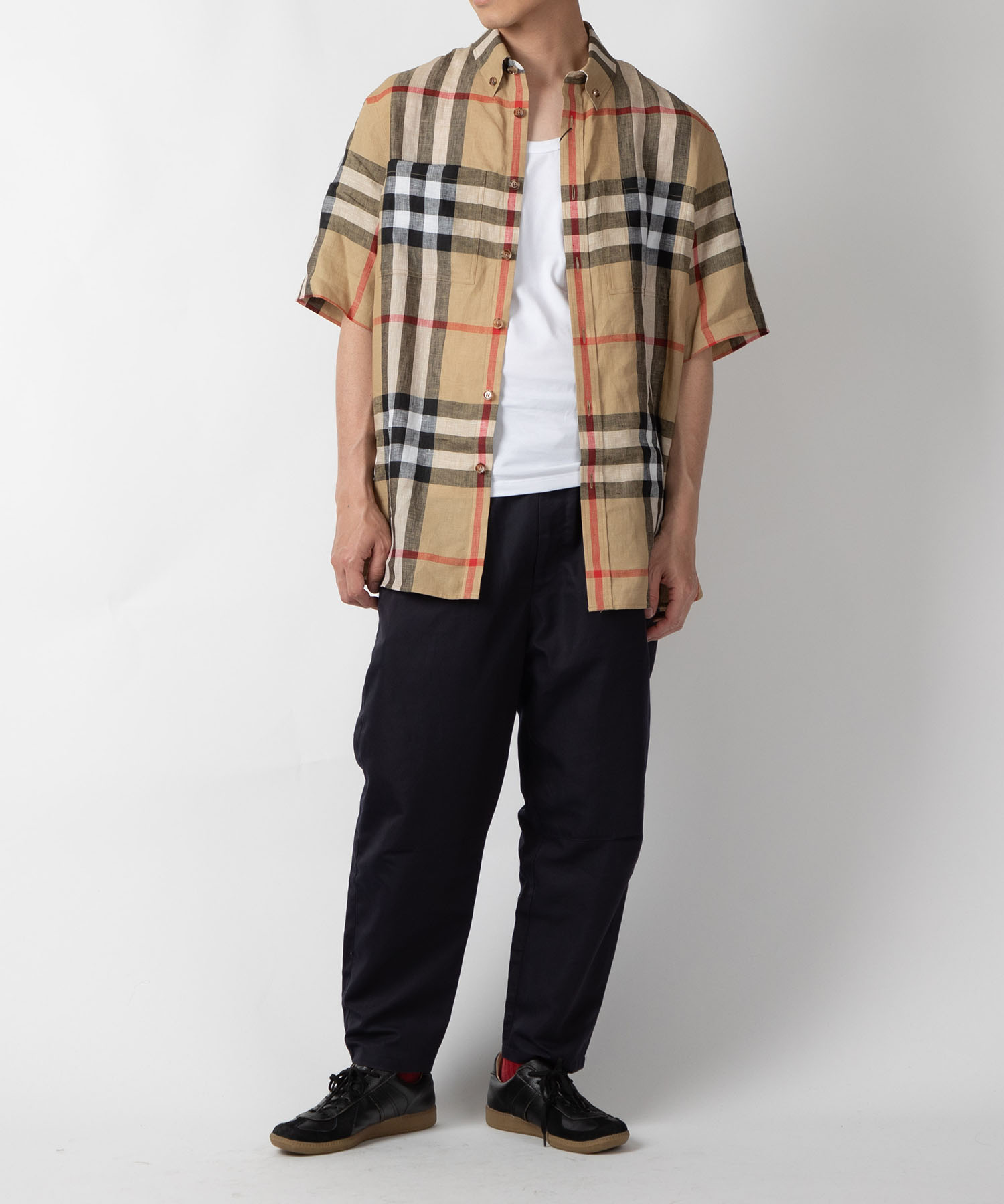 Burberry's 半袖チェックシャツ Mサイズ BURBERRY LONDON Cotton Check S/S Shirts 紺 M バーバリー