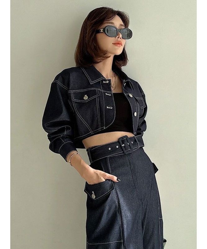 【美品】eimy istoire デニムライクショートジャケット　即完売品 ツイードライクデニムジャケット