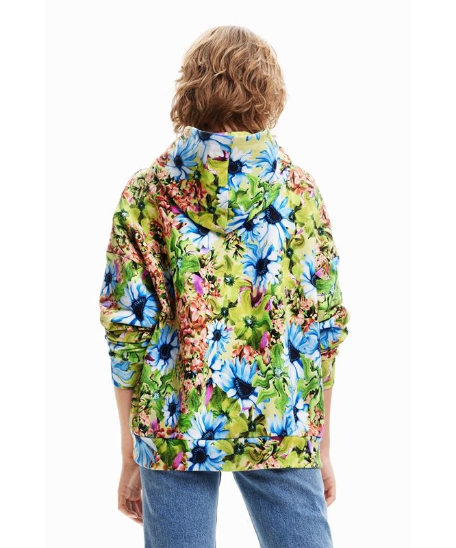 新品　タグ付き　オーバーサイズ　花柄フーディ　デシグアル デシグアル Desigual 花柄 オーバーサイズフーディ （ブルー