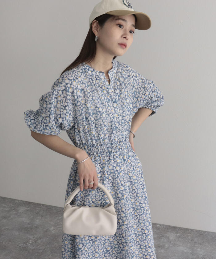 セール】【EC限定】花柄ウエストシャーリングワンピース