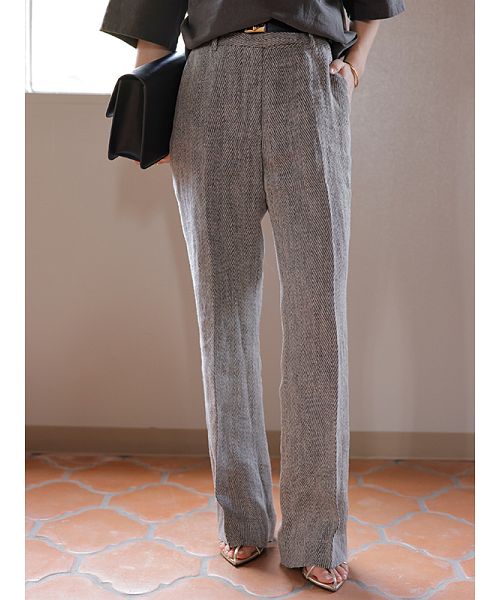 セール 40%OFF】ヘリンボーンセミフレアリネンパンツ(505246048) | ア