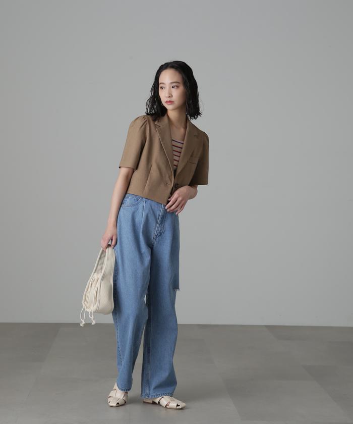 セール 50%OFF】【セットアップ対応商品】麻調半袖短丈