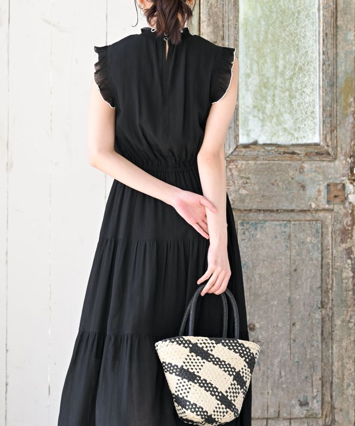 Chloe】 V ティアード ノースリーブ リトルブラックドレス