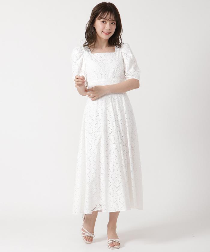 2色 カットワークレース ワンピ エターナル 7分袖 大きいサイズ セール 40%OFF】カットワークレースワンピース(505258245