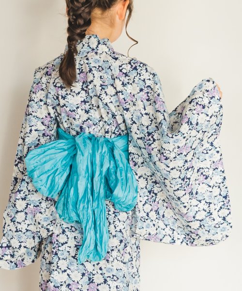 ギフ_包装 ペアマノン☆花柄 2way 浴衣3点セット☆NAVYPURPLE 110cm 通販 ペアマノン浴衣90