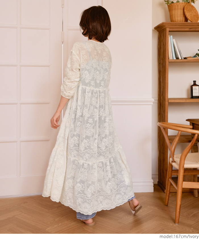 ビンテージ 70s USA 花刺繍レース ワンピース ドレス ガウン 希少 ニアナ niana ヴィンテージ風フラワー刺繍ドレス 結婚式