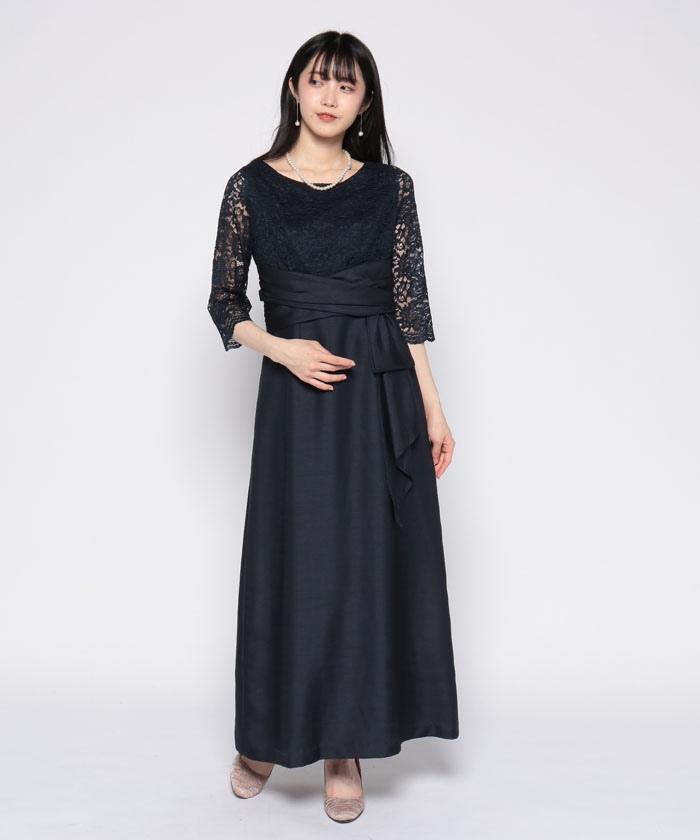 ワンピース単品】《シャンタン生地使用》レース切替マザードレス ワンピース単品】《シャンタン生地使用》レース切替マザードレス
