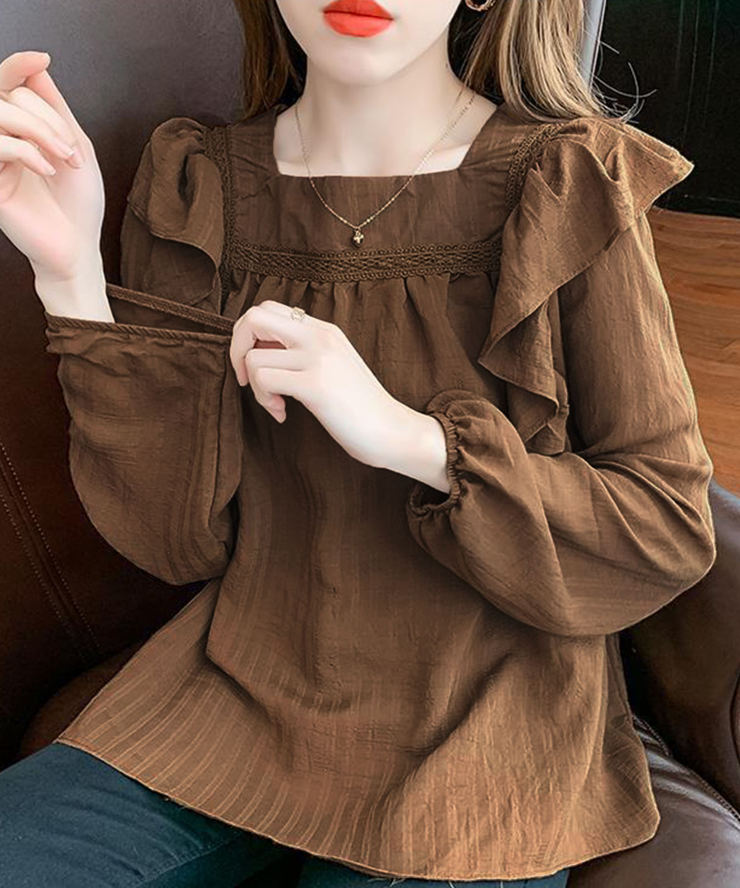 USED古着(ユーズドフルギ) {{aimeine}} ドロストフリルスリーブスリットショルダーブラウス  中古 古着 0814 楽天市場】レースアップ ブラウス レディース トップス 送料無料