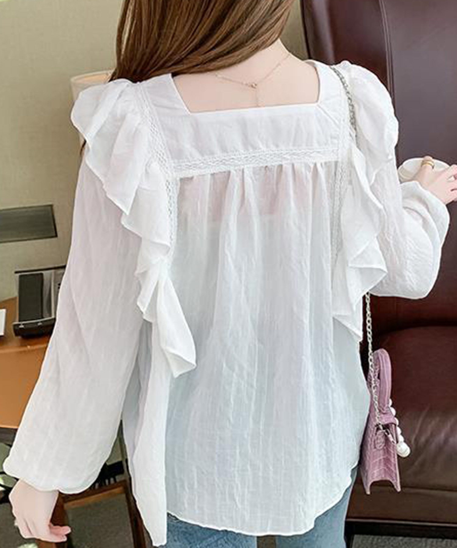 USED古着(ユーズドフルギ) {{aimeine}} ドロストフリルスリーブスリットショルダーブラウス  中古 古着 0814 ユーズドフルギ USED古着 HYEON ウエストタックボリュームドレス