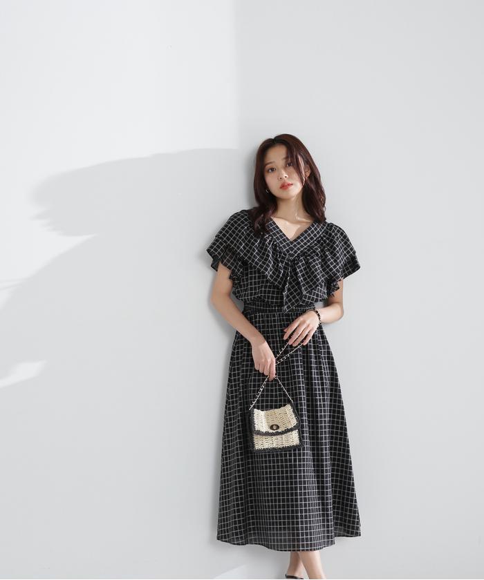 And Couture ワンピース ラッフルフリルチェックワンピース