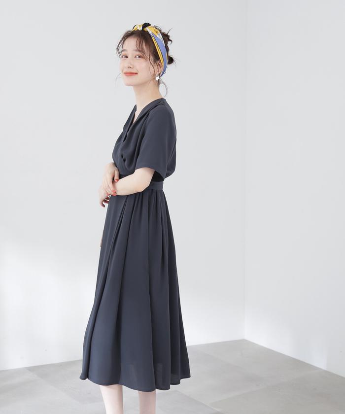ベルト付き♪ とろみカシュクールワンピース M ナチュラルビューティーベーシック ベルト付き♪ とろみカシュクールワンピース M ナチュラル