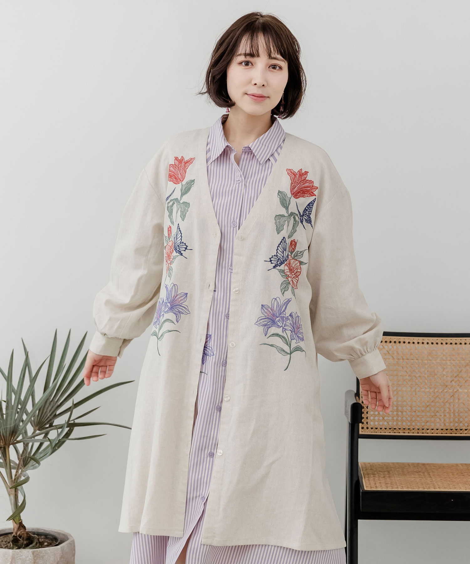 セール】花蝶刺繍 綿麻ロングカーデ(505266642) | イズ スカラー