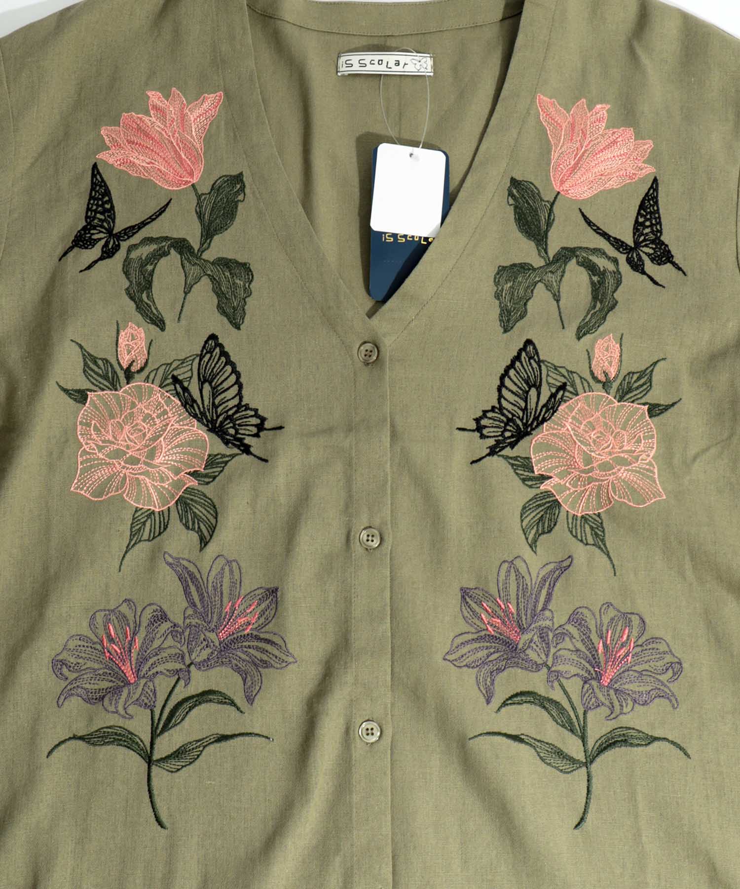 セール】花蝶刺繍 綿麻ロングカーデ(505266642) | イズ スカラー