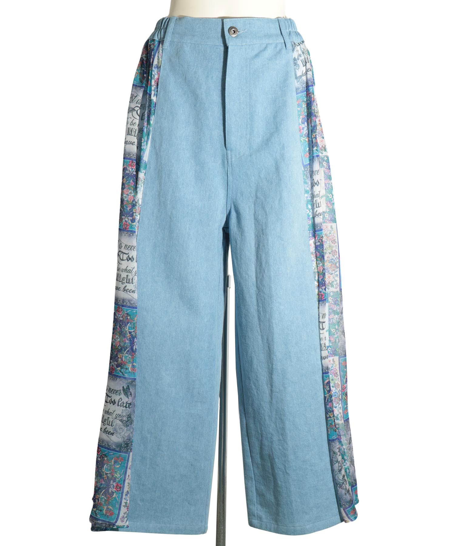 花スカーフパッチワーク柄シフォン×デニム切替パンツ(505266647