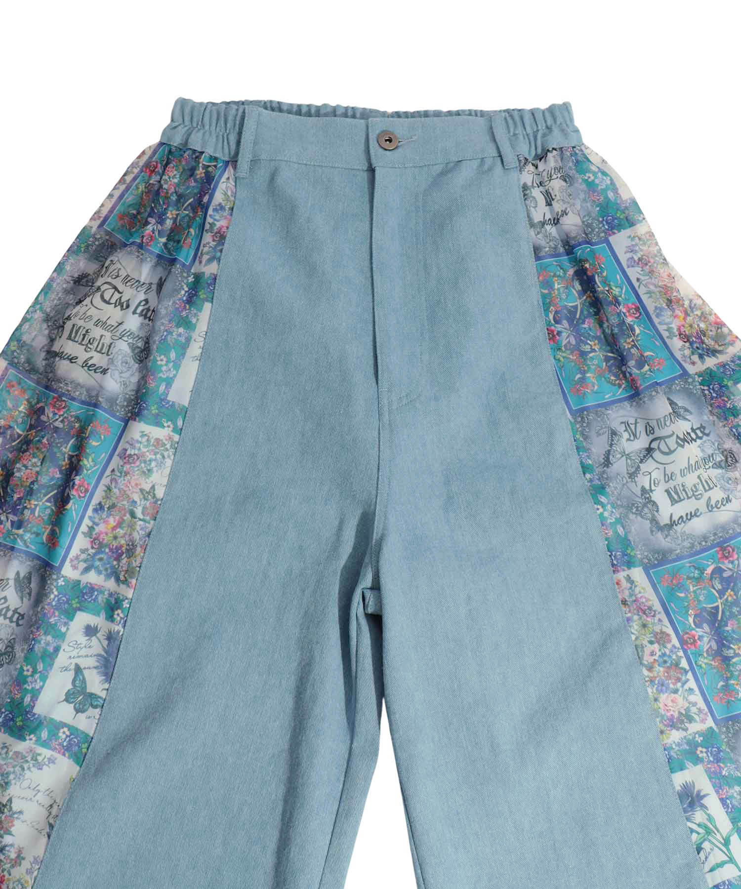 is scolar 花 蝶 異素材 切り替え デニム ワイドパンツ スカーフ is scolar 花 蝶 異素材 切り替え デニム ワイドパンツ スカーフ