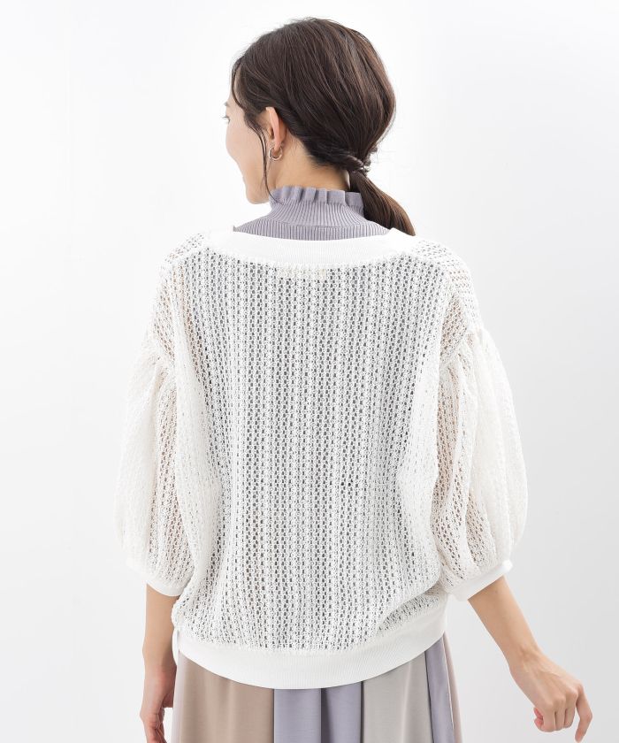 美品　リリアンビューティーパリス　カーディガン3XL 定価42,900円 多釦ボリュームスリーブレースショートカーディガン(504800380