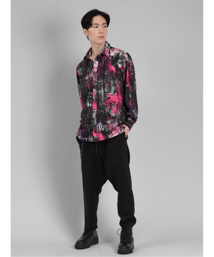 【美品】sandro サンドロ シルク100% 総柄 長袖シャツ size3 赤 美品】sandro サンドロ シルク100% 総柄 長袖シャツ size3 赤