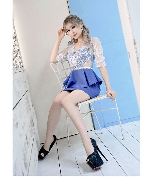 セール】Ryuyu レース 五分袖 キャバドレス ミニドレス ペプラムドレス