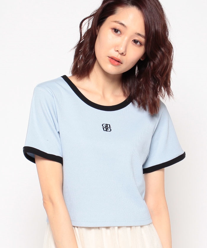 【美品】ポイントロゴ刺繍 ショートスリーブ リンガーTシャツ JEANSFACTORY × NANGA [ジーンズファクトリー × ナンガ] 別注