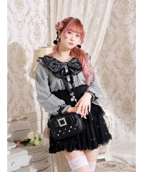 お嬢さんツイードリボンビジューショルダーバッグ[品番