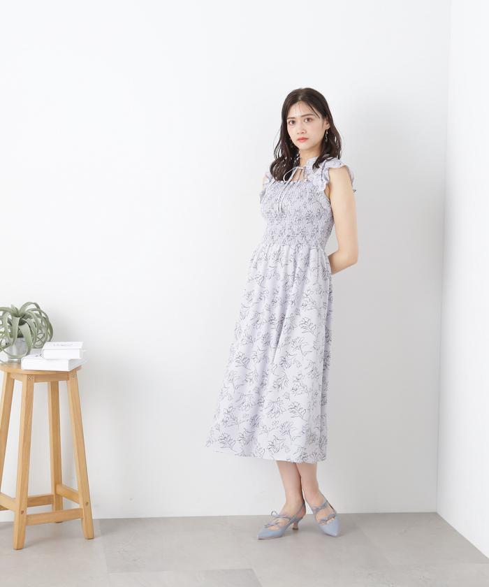 セール 50%OFF】ラインフラワープリントワンピース WEB限定