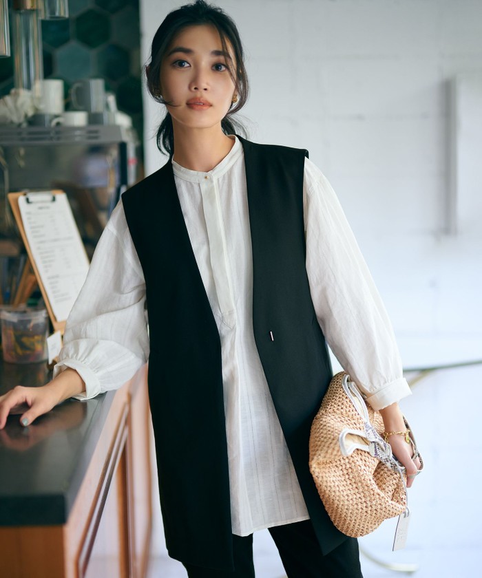 セール 50%OFF】【洗える】カラミストライプ ヘンリーネック