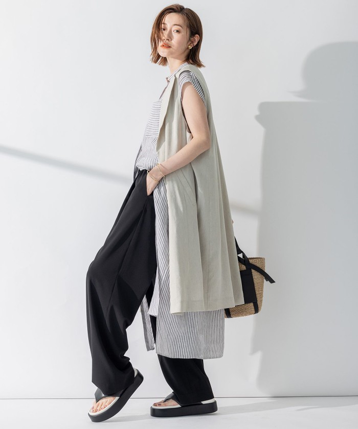 ✨23SS✨23区 リネンレーヨンストレッチ ロングジレ パンツセットアップ セール】【CLASSY.6月号掲載】リネンレーヨンストレッチ ロング