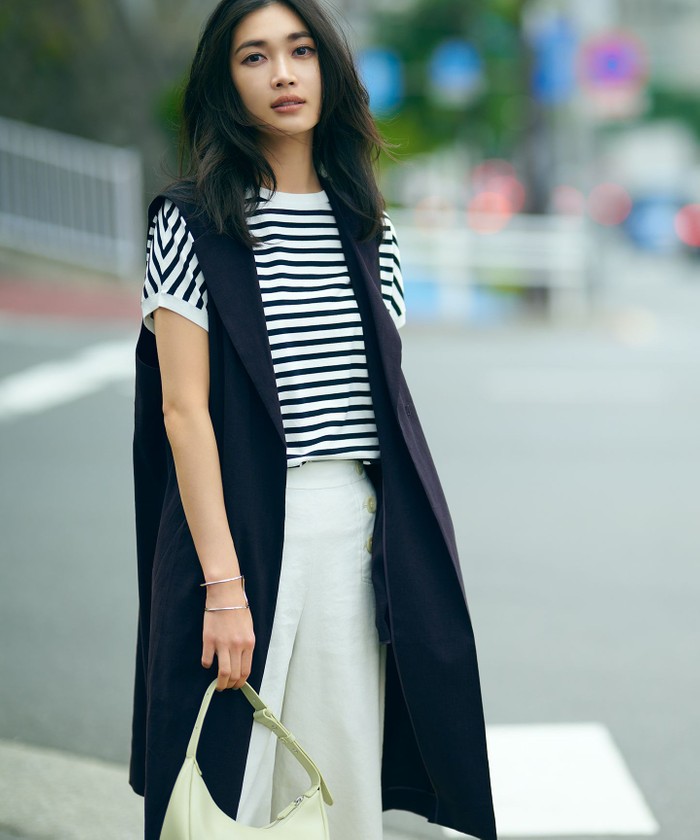 23区　ロングジレ　ベスト　リネン　ストレッチ セール】【CLASSY.6月号掲載】リネンレーヨンストレッチ ロング