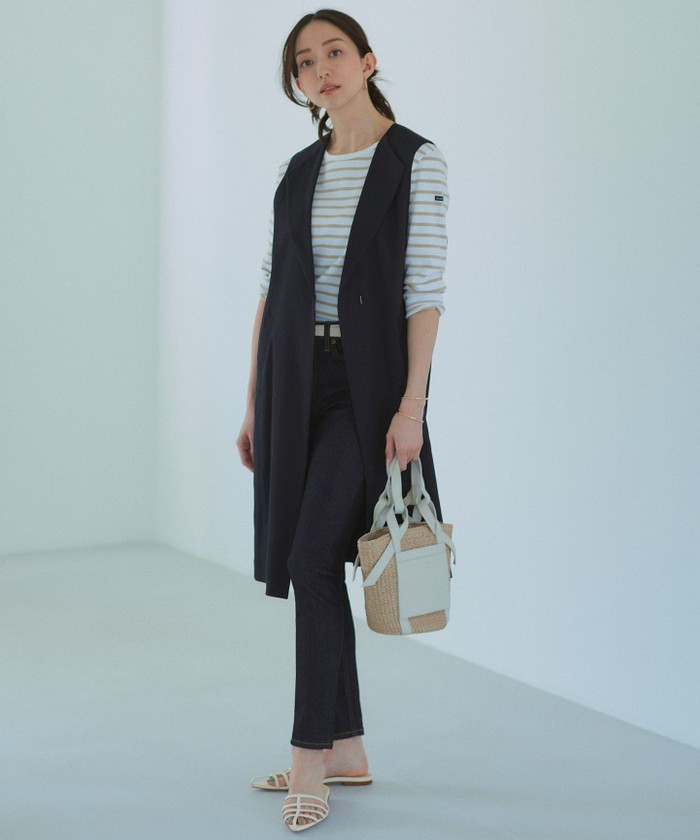 ✨23SS✨23区 リネンレーヨンストレッチ ロングジレ パンツセットアップ CLASSY.6月号掲載/洗える】リネンレーヨンストレッチ ジレ / 23
