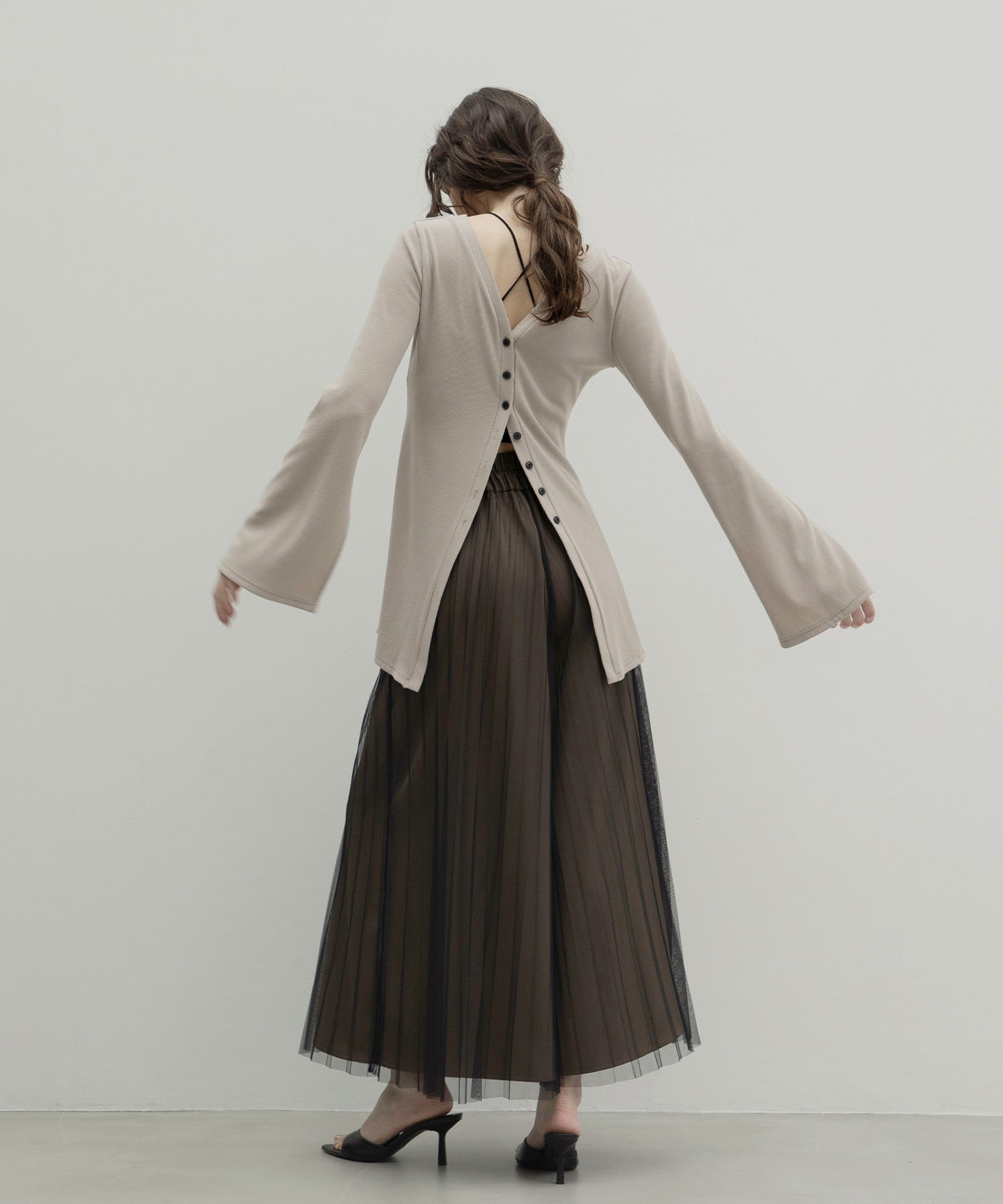 MIELI INVARIANT チュールレイヤーワイドパンツ