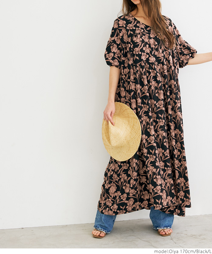 ロージーモンスター　papurica op パフスリーブワンピース Flower puff sleeve tiered one-piece – POPPY