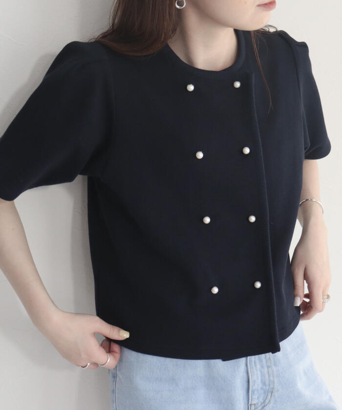 fredy emue - 新品 Fredy emue　フレディエミュ　パールボタン　ニットカーディガン セール 40%OFF】パールボタン片畦Vネックカーディガン(505073838