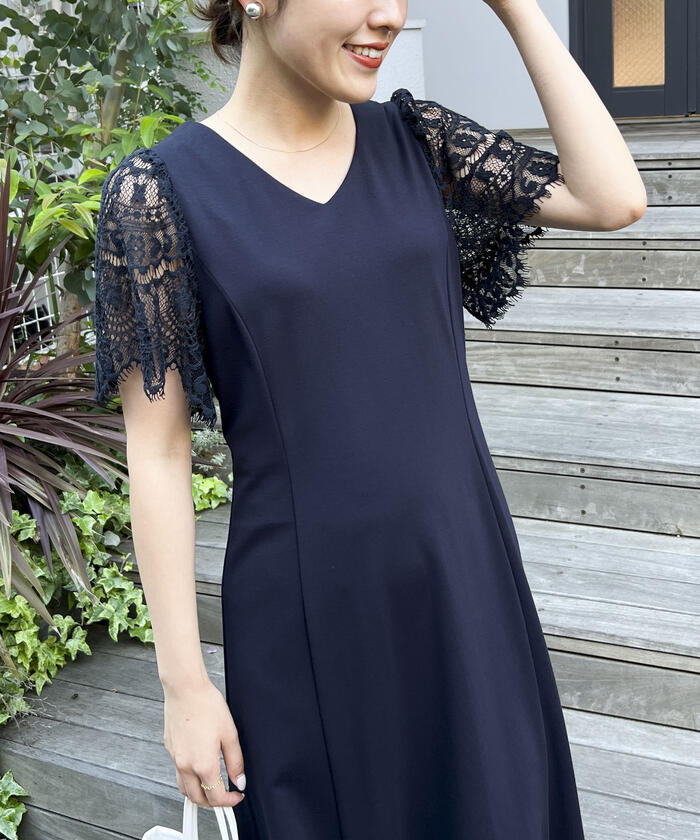 セール 60%OFF】◇【WEB限定】ストレッチポンチ袖レースワンピース