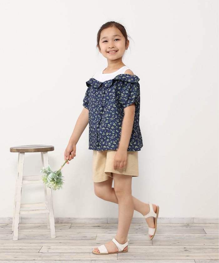 セール50%OFF】肩開きレイヤード花柄ブラウス（120〜160cm